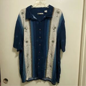 Batik Bay Mens Button Down Shirt 4XB 4XL Blue White Palm Trees Hawaiian Bowling